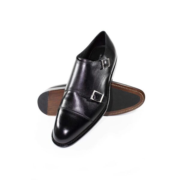 Man black leather shoes